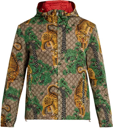 gucci tiger raincoat|Gucci cashmere jacket.